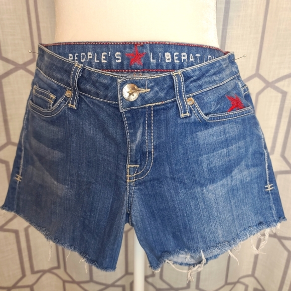 people's liberation women's stretch denim shorts size 26 blue - Picture 1 of 12